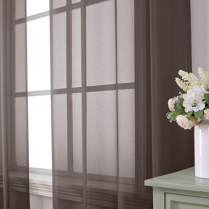 Aiyufeng Chocolate Sheer Curtains 45 Inches Long 2 Panels, Solid Voile Top Dual - Image 6