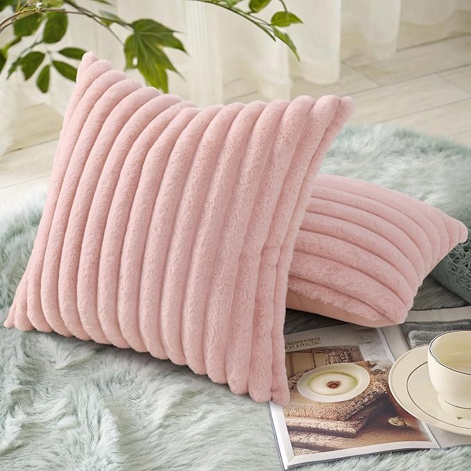 decorUhome Summer Cozy Faux Fur Throw Pillow Covers 18x18 Set of 2 Decorative - Image 4