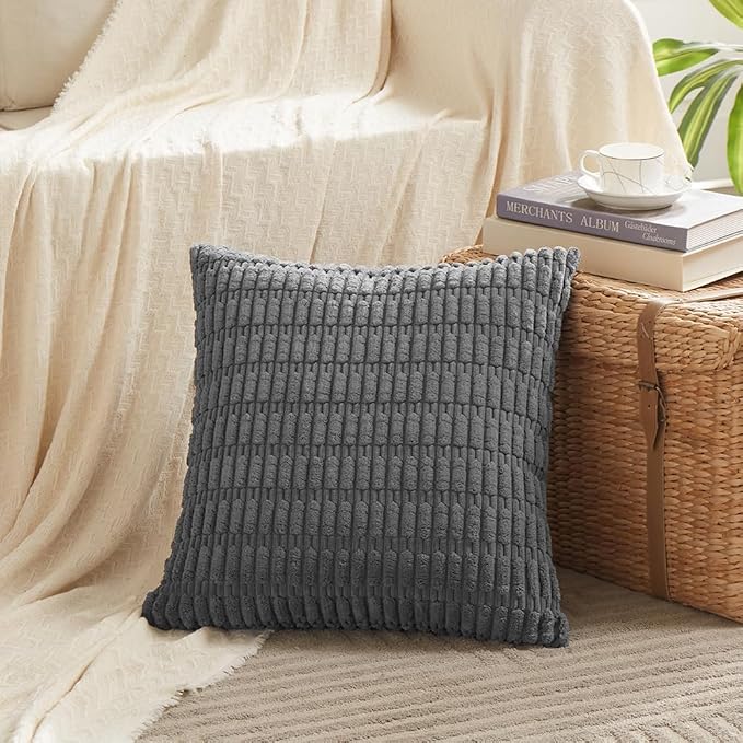Fancy Homi 4 Packs Dark Grey Decorative Throw Pillow Covers 18x18 Inch - Image 2