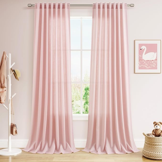 Nanspring Pink Linen Curtains 96 Inches Long 2 Panels Set by Nanspring