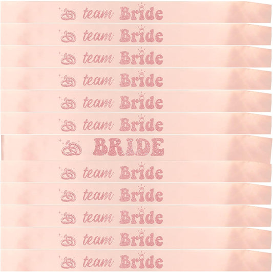 12 PCS Bride Sash Bachelorette Party Bride to Be Team Bride Sashes Maid of Honor Bridesmaid Sash for Bridal Shower and Hen Party Decorations Favors,Rose Gold