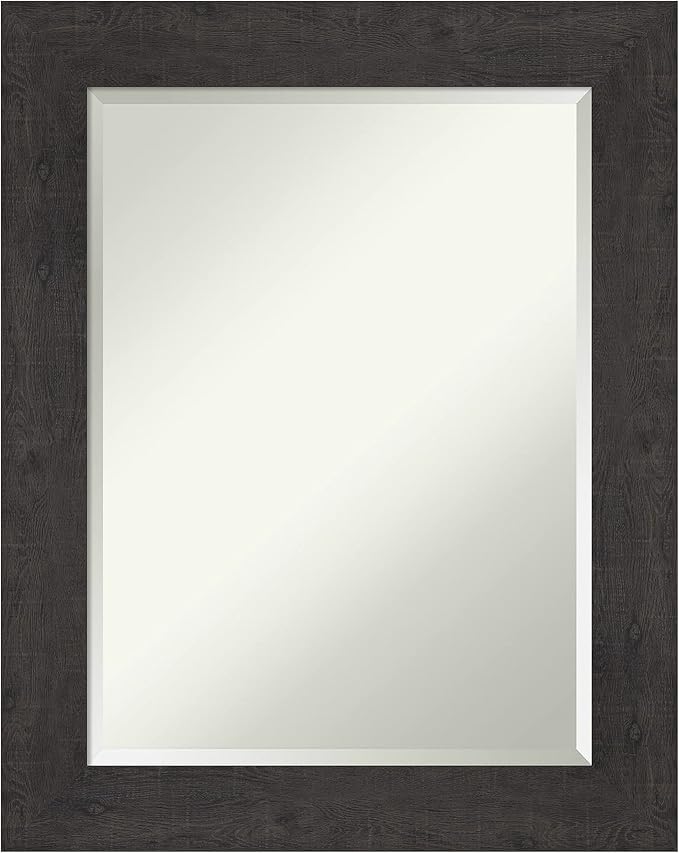 Amanti Art Brown Bathroom Mirror for Over Sink, 30x24 Rustic Plank Espresso Rectangle Vanity Mirror, Medium Rustic Farmhouse Frame, Hangs Horizonally and Vertically, Bathroom Wall Decor, Beveled Edge