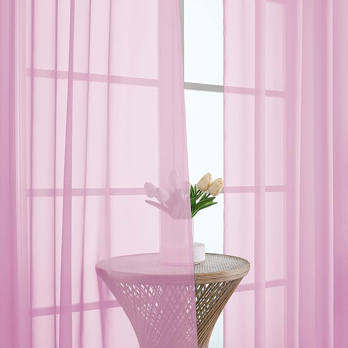 OWENIE Sheer Pink Curtains 108 Inches Long - Image 3