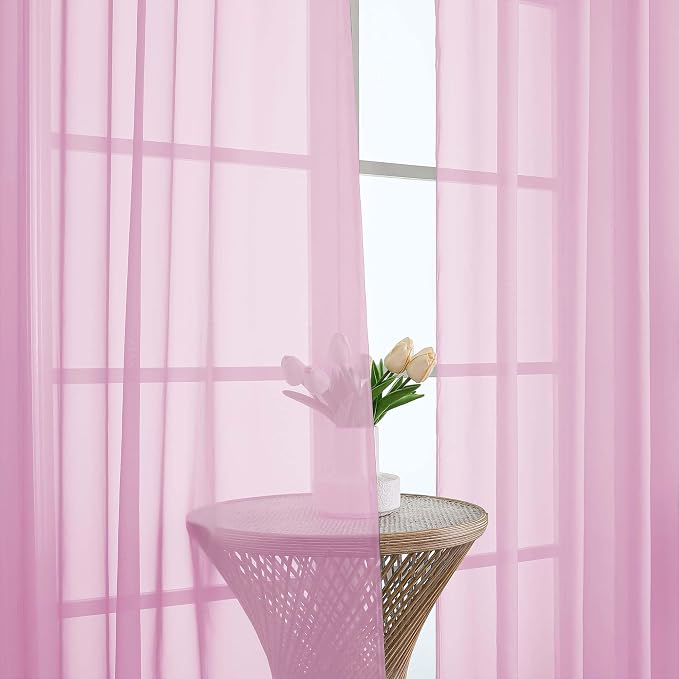 OWENIE Pink Sheer Curtains 120 Inches Long 2 Panels Set, Airy Lightweight Sheer - Image 3