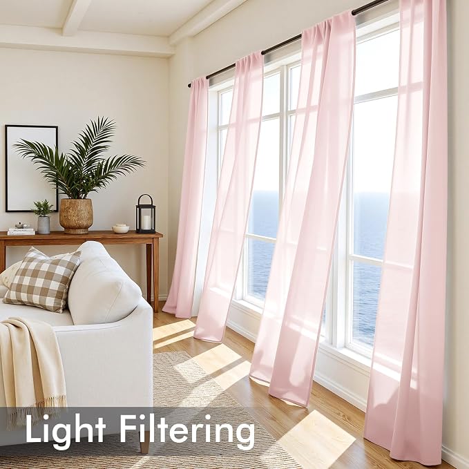 MIULEE Blush Pink Sheer Curtains 108 Inches Long, 4 Panels Set, Light Filtering - Image 4