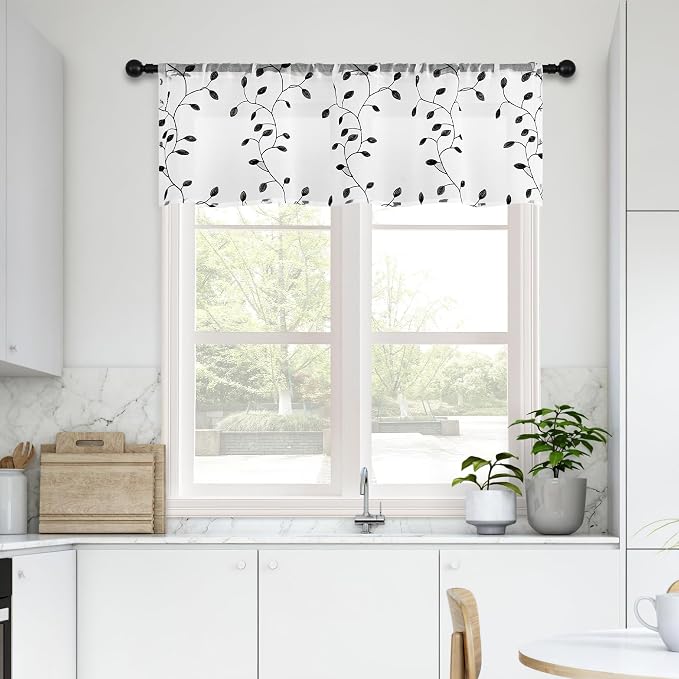 MRTREES Sheer Curtain Valance Rod Pocket, Voile Leaves Embroidered Christmas - Image 6
