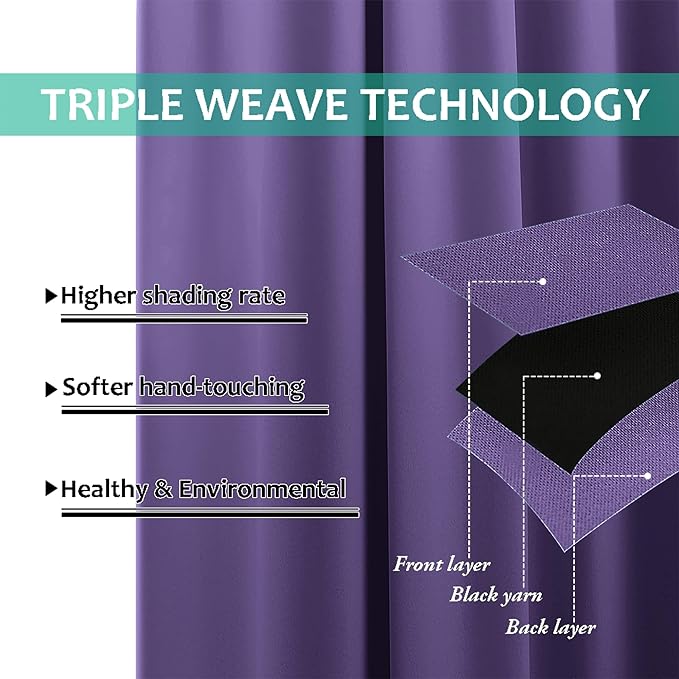 NICETOWN Lilac Purple Full Shade Curtain Panels, Pair of Energy Smart & Noise - Image 4