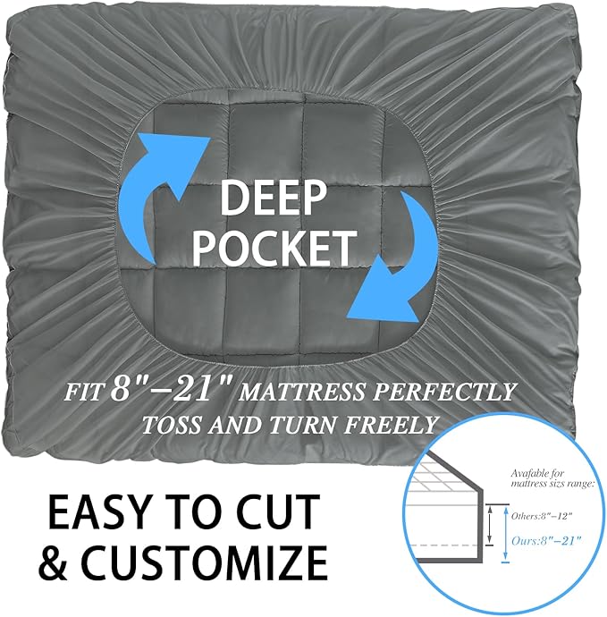 CYMULA Full XL Mattress Topper - Extra Thick Cooling Mattress Pad Cover for Back Pain - Soft Mattress Protector Firm Bed Topper Pillow Top with 8-21 Inch Deep Pocket 3D Snow Down Alternative Fill