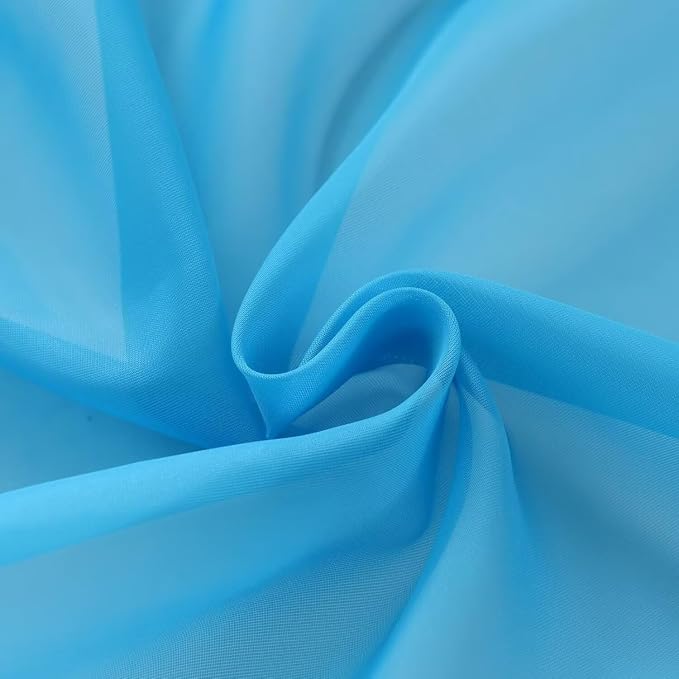 SpaceDresser Basic Rod Pocket Sheer Voile Window Curtain Panels Cyan Blue 1 - Image 6