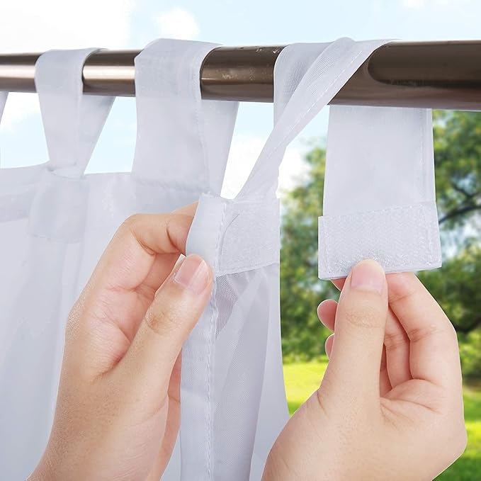RYB HOME White Sheer Outdoor Curtains 96 inches Long, Detachable Sticky Top by RYBHOME