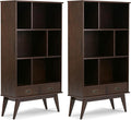SIMPLIHOME Draper 35 inch Mid-Century Modern Bookcase and Storage Unit (Set of 2) in Medium Auburn Brown for The Living Room, Study Room and Office