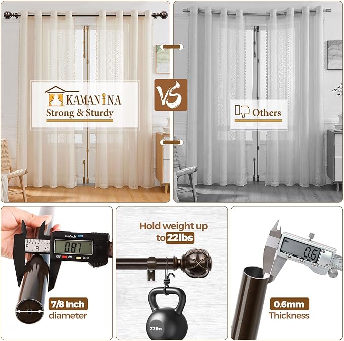 KAMANINA Single Curtain Rod 32 to 58 Inch, 7/8 Inch Antique Bronze Adjustable - Image 7