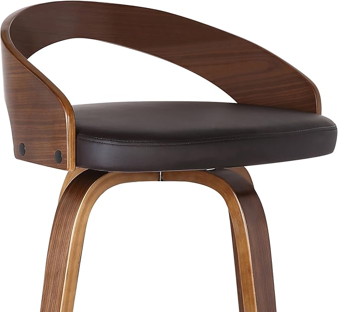 Armen Living Sonia 26" Counter Height Swivel Brown Faux Leather and Walnut Wood Bar Stool - Set of 4