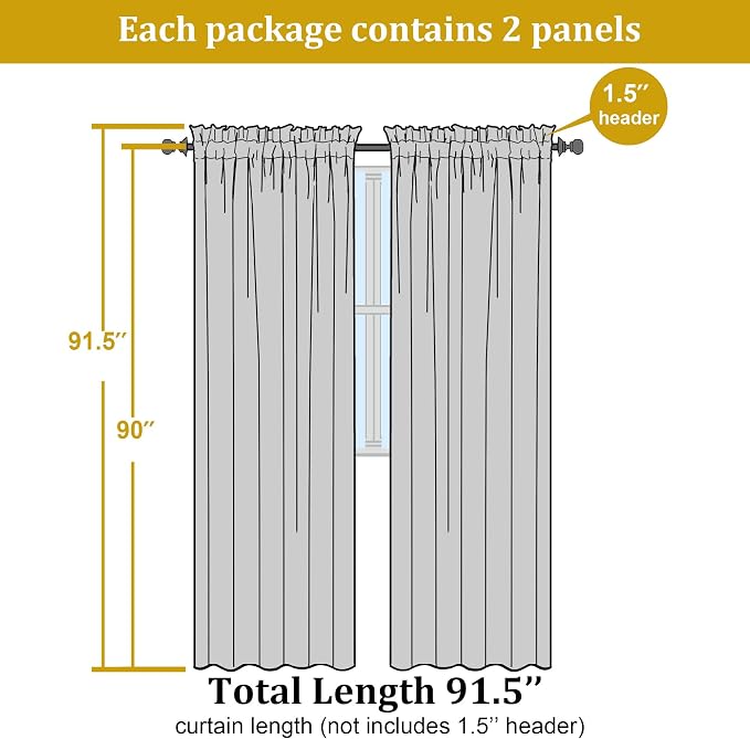 OWENIE Lime Sheer Curtains for Bedroom Living Room 90 Inches Long, Elegant - Image 2