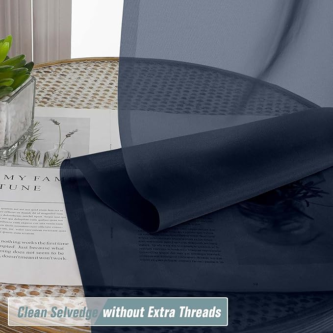 Navy Blue Sheer Curtains for Window 96 Inches Long 2 Panels, Soft Airy Light - Image 2