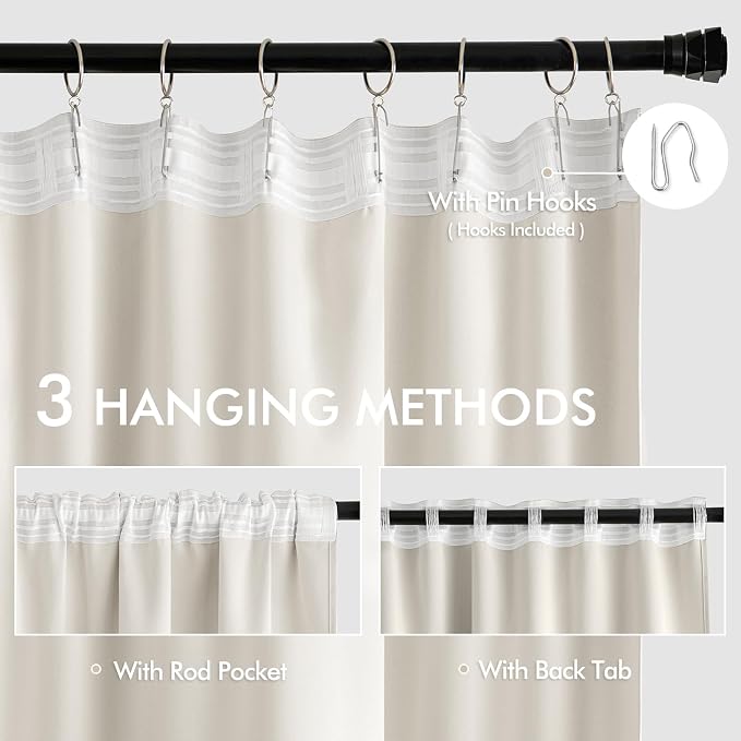MIULEE Ivory Back Tab Blackout Curtains 63 Inch Length 2 Panels Set - Image 3