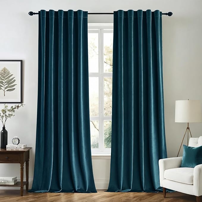 MIULEE Blue Velvet Curtains 108 inches Long 2 Panels by MIULEE