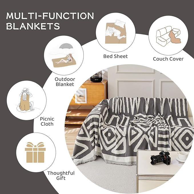 STACYPIK Modern Dark Grey Couch Cover, Boho Chenille Sofa Covers for Loveseat, Reversible Non Slip Triangle Pet Protector for 3 Cushion Couch Washable Sectional Couch Cover for L-Shaped-71X150IN
