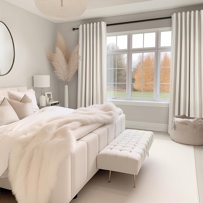 Topfinel Off-white Blackout Cream White Curtains, Sound Proof, Ivory Linen - Image 7
