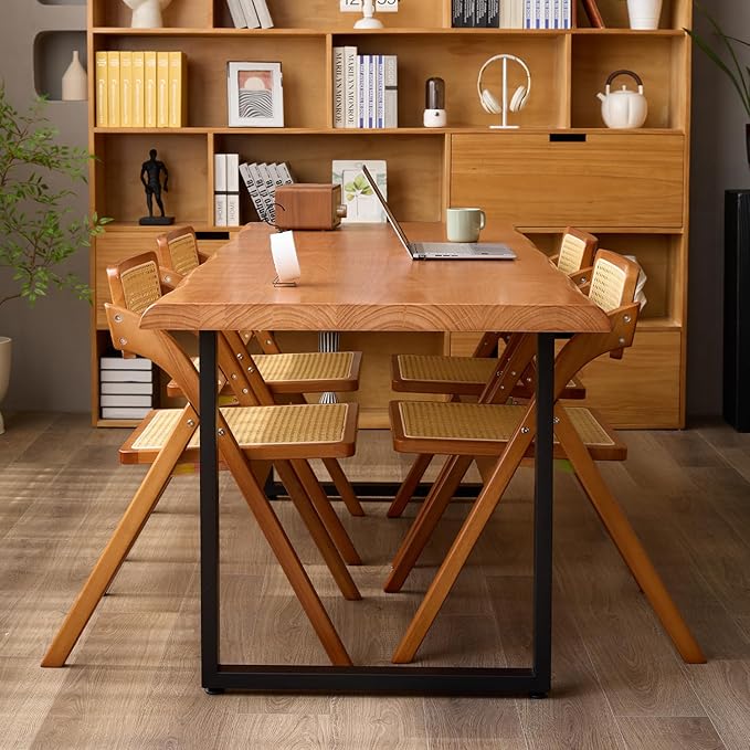 Stylish Solid Wood Office Desk with Sturdy Metal Base - Durable Executive Computer Desk or Dining Table in Multiple Sizes - Perfect for Home Office and Work Environments(Tan70.87in)