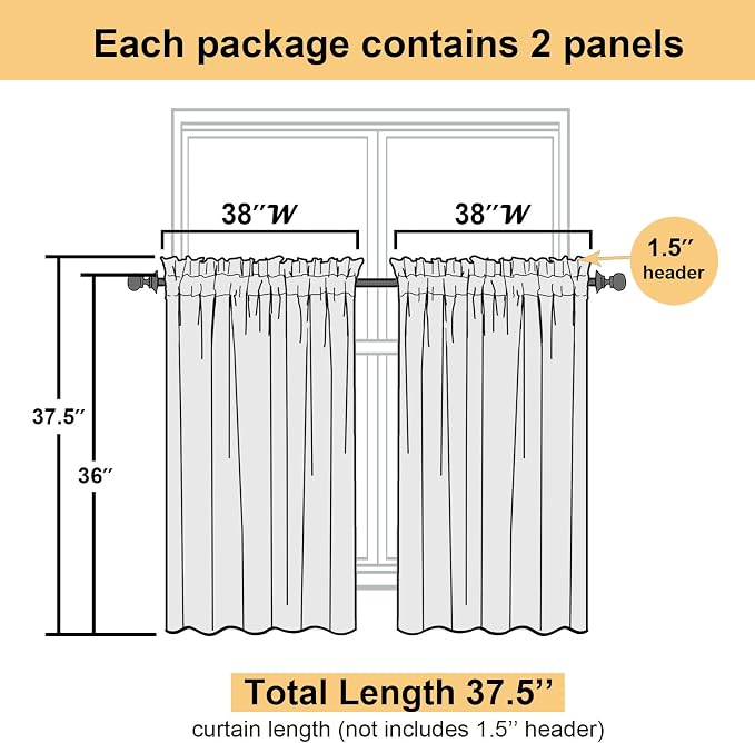 Lecloud Leia 2 PCS Navy Blue Kitchen Curtains 36 Inch Length, Lightweight Clip - Image 5