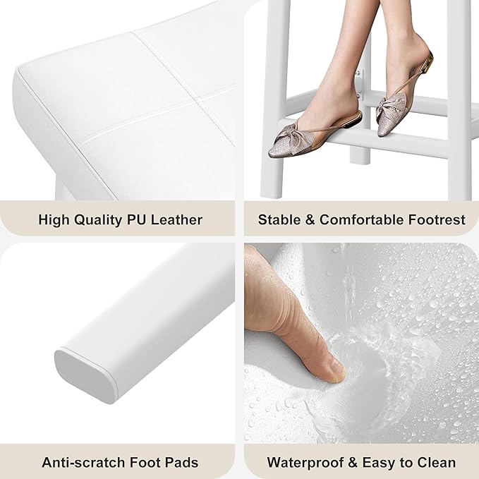 GarveeHome Counter Height Bar Stools Set of 2, 24 Inch Barstools for Kitchen Island Counter, Upholstered Padded Saddle Chairs with Curved Cushion, Easy Assembly, White