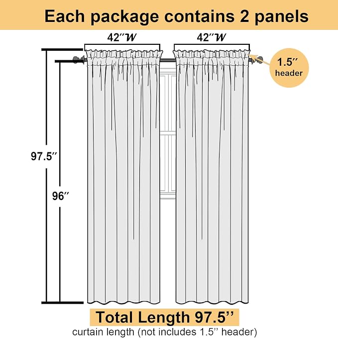 Lecloud Denim Blue Sheer Curtains 96 Inches Long 2 Panels, Rod Pocket Light - Image 3