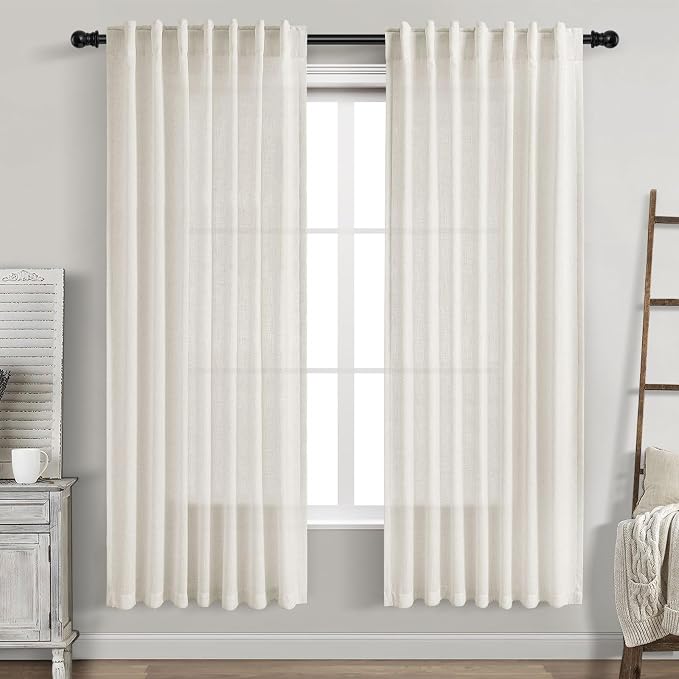 Nanspring Cream Linen Curtains 74 Inches Long by Nanspring