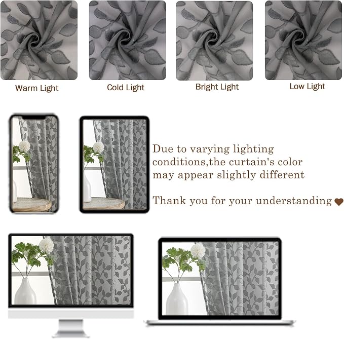 Chyhomenyc Charcoal Grey Sheer Curtains 63 Inch Length 2 Panels Set, Light - Image 7