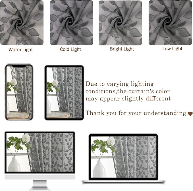 Chyhomenyc Charcoal Grey Sheer Curtains 90 Inch Length 2 Panels Set, Light - Image 3