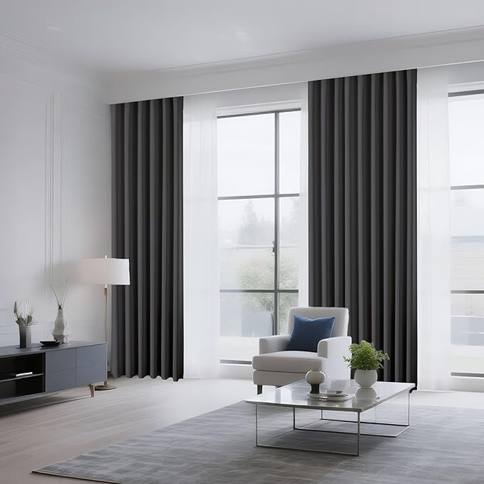 CUCRAF Dark Grey Blackout Curtains 90 inch Length 2 Panels Set, Rod Pocket Room - Image 8