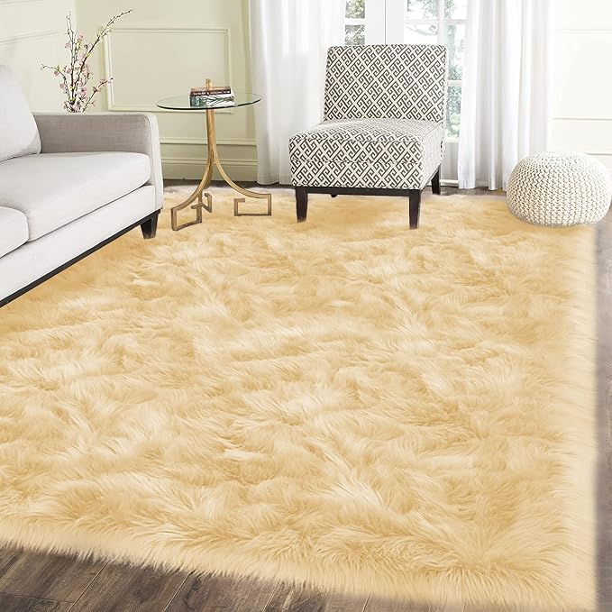 Latepis Rug for Living Room 6x8 Yellow Faux Fur Fluffy Rug Sheepskin Furry Rugs by Latepis