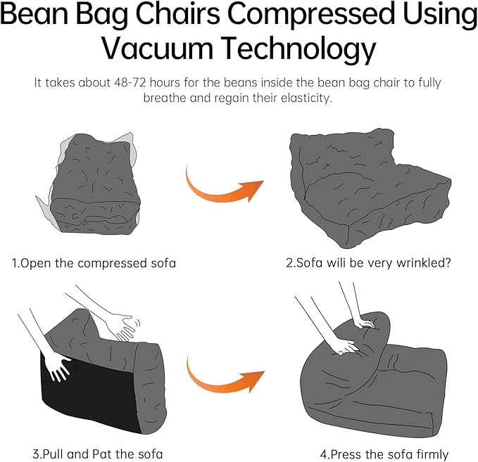 Bean Bag Chair Lazy Bean Bag Sofa, Floor Beanbag Chairs with Stuffed High-Density Foam, Memory Foam Bean Bag Sofa for Living Room, Bedroom and Office