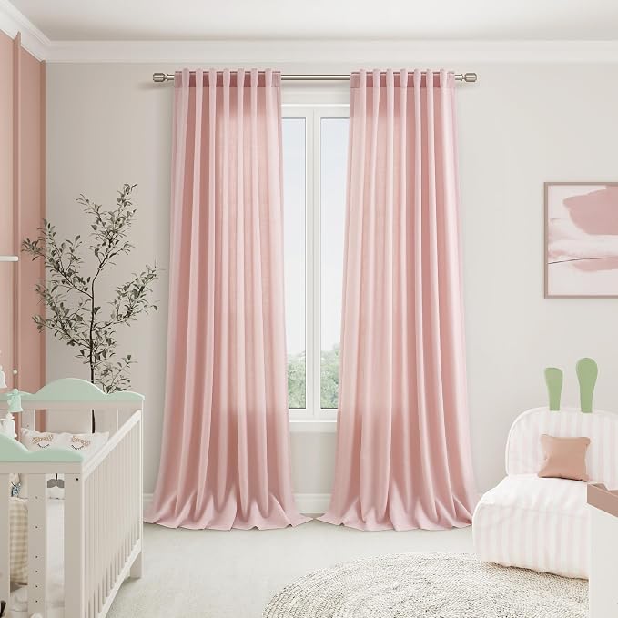 Pink Linen Curtains 90 Inch Long 2 Panels Set - Image 7