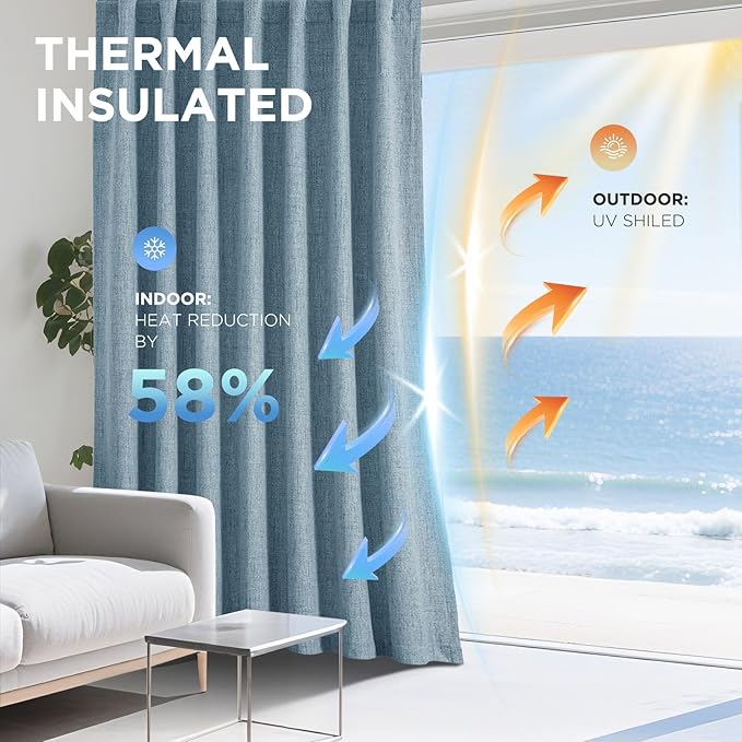 Joydeco 100% Blackout Curtains for Bedroom - Natural Linen Curtains 42" W x 96" L Long, Thermal Insulated 2 Panels Light Blocking Drapes, Rod Pocket & Back Tabs, Darkening Privacy for Living Room