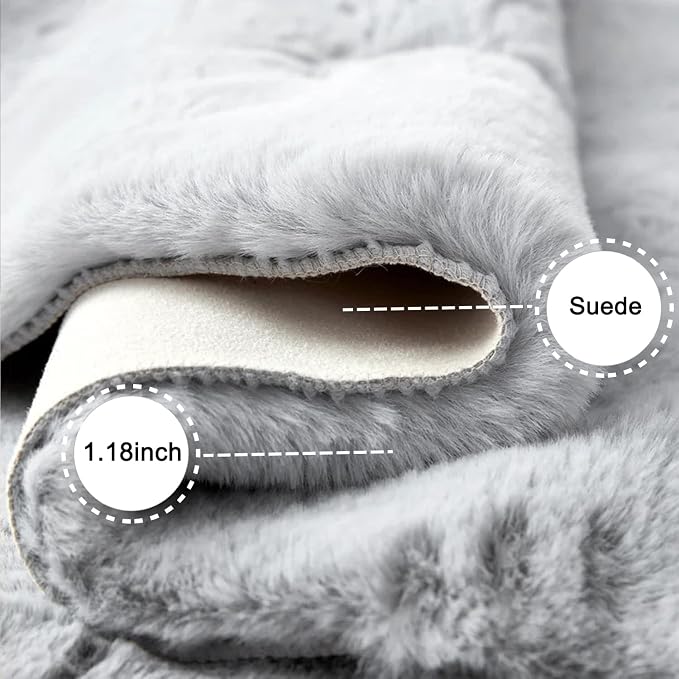 Ghouse Faux Rabbit Fur Round Rug 3ft Grey Round Rugs - Image 3