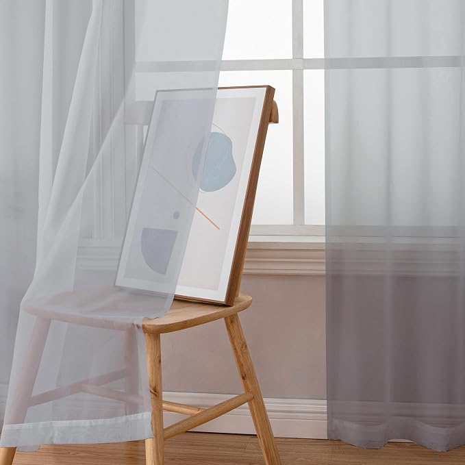 Simplebrand Light Grey Sheer Curtains 90 Inches Long 2 Panels, Light Filtering - Image 3