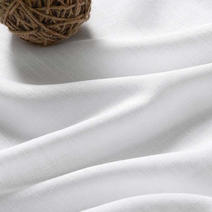 Nanspring Linen White Curtains 2 Panels Set Back Tab Light Filtering Semi Sheer - Image 5