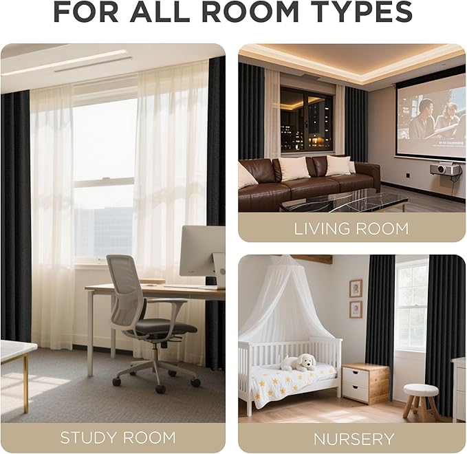 Joydeco 100% Blackout Curtains for Bedroom - Natural Linen Curtains 37" W x 90" L, Thermal Insulated 2 Panels Black Light Blocking Drapes, Rod Pocket & Back Tabs