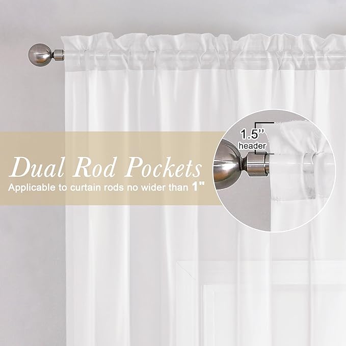 Lecloud White Sheer Curtains 90 Inches Long 2 Panels, Light Filtering Airy - Image 4