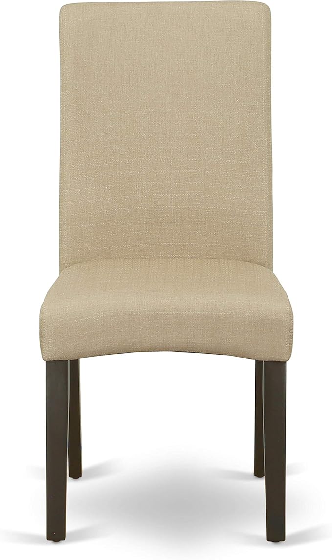 East West Furniture ANDR3-CAP-03 3 Piece Dining Room Table Set Contains a Round Kitchen Table with Pedestal and 2 Brown Linen Fabric Parsons Dining Chairs, 36x36 Inch, Cappuccino