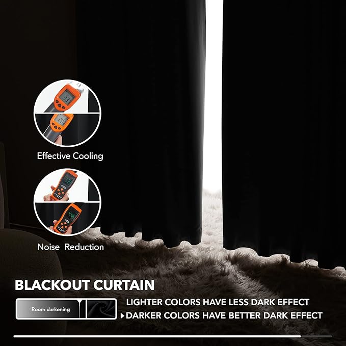 Deconovo Blackout Curtains, Thermal Insulated, W42 x L63 2 Panels, Back Tab - Image 5