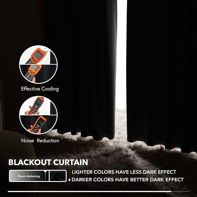 Deconovo Blackout Curtains, Thermal Insulated, W52 x L54 2 Panels, Back Tab - Image 5