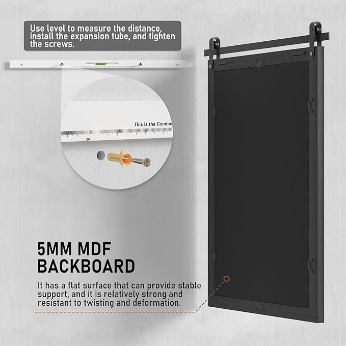 Black Farmhouse Mirror for Wall, 40x26INCH Large Wood Framed Square Bathroom Mirrors for Vanity, Barn Door Style Mirrors Wall Mounted Dresser Decor Mirror Living Room Bedroom Horizontal