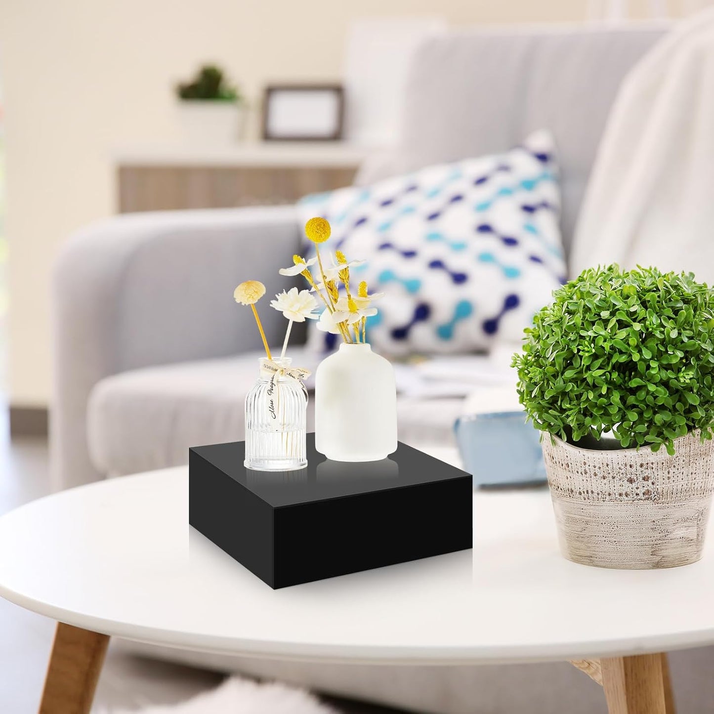 Leinuosen 7 Pcs Large Buffet Risers Set 6" to 12" Acrylic Display Box Catering Dessert Table Riser Food Display Decorative Stand with Hollow Bottom for Catering Supplies(Black, Square)