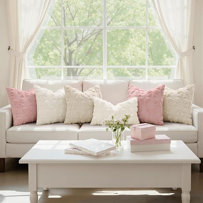 decorUhome Cream White Bow Pillow Covers Set of 2 Coquette Aesthetic Cute - Image 3