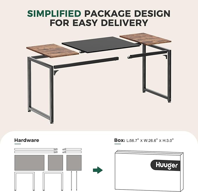 Huuger 78.7 Inch Office Computer Desk with Storage, Writing Work Desk for Home Office, Study, Gaming, Long Simple Desk, Large Legroom, Metal Frame, Rustic Brown and Black