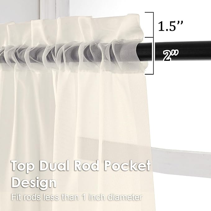 OVZME Cream Sheer Curtains 63 Inches Long 2 Panels - Image 3