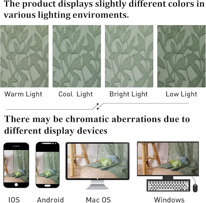 Lecloud Leia Sage Green Semi Sheer Curtains 54 Inch Length 2 Panels, Jacquard - Image 5