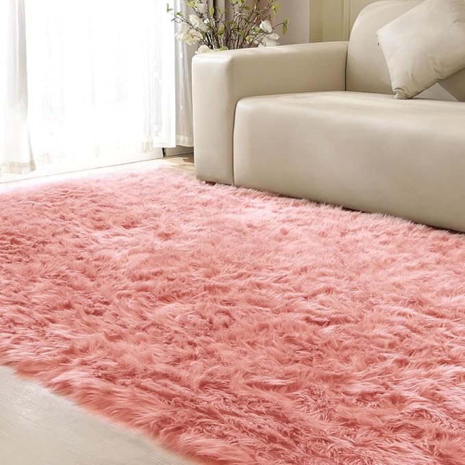 ORINOVA Pink Shag Faux Sheepskin Washable Fur Rug - Image 7